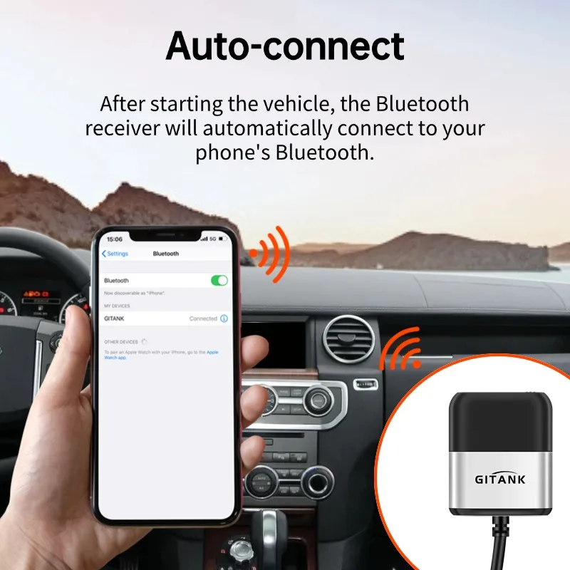 GITANK-300L Wireless Bluetooth Music Interface Adapter with AptX-HD for Land Rover, Range Rover, and Jaguar iPod Port