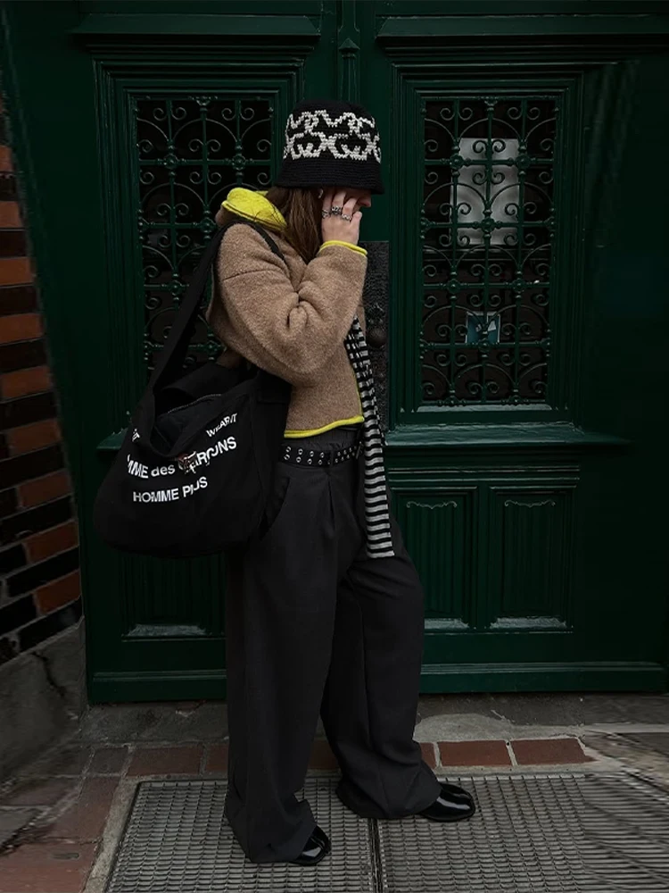 Patchwork Women Knitted Jacket Stand Collar Zipper Pockets Long Sleeve Coat Female Clothing Streetwear Fashion Spring Fall 2025 view 2