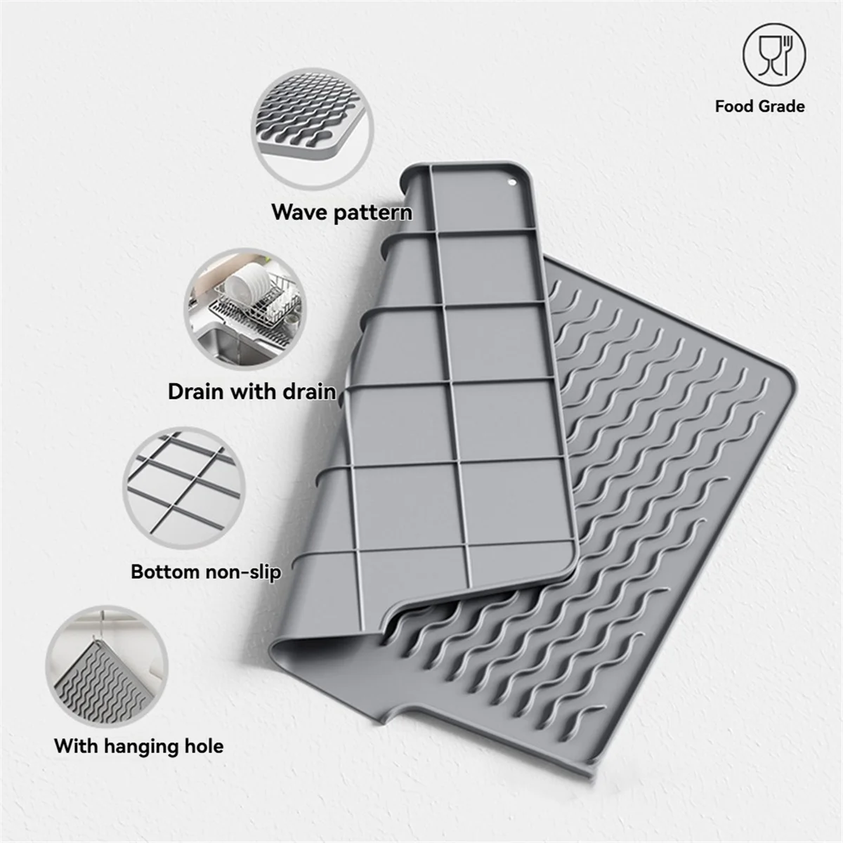 

Y31A Силиконовый сливной коврик для посуды, противоскользящий коврик для раковины, наклонная направляющая для чаши, коврик для сушки посуды