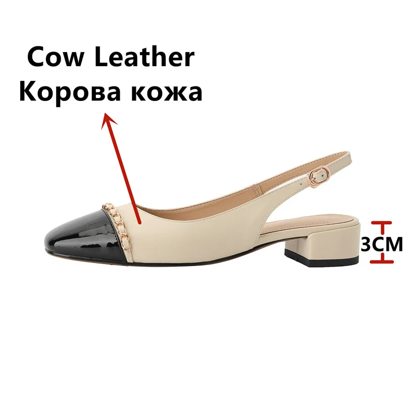 FEDONAS Women Sandals Office Ladies Mature Fashion Chain Slingbacks Pumps Thick Heels Genuine Leather Shoes Woman Spring Summer