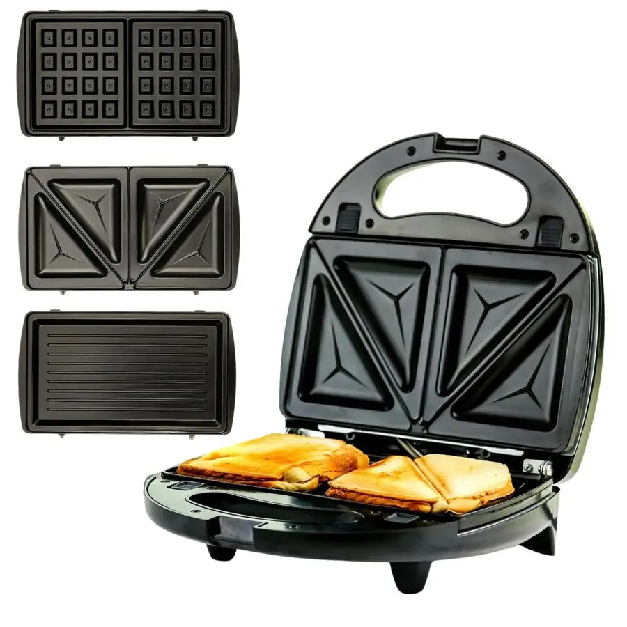 Sandwichera Eléctrica 3 en 1, Plancha para Panini y Waffles con Placas Antiadherentes Extraíbles, Perfecta para Cocinar a la Parrilla