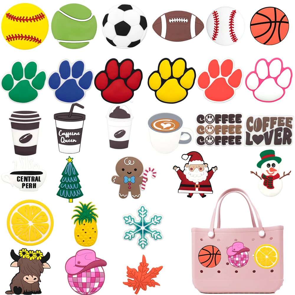 1PCS Bag Charms Cute Basketball Football Coffee Lemon Handbag Accessories for Beach Travel Tote Bag Women Fashion Bag Decoration