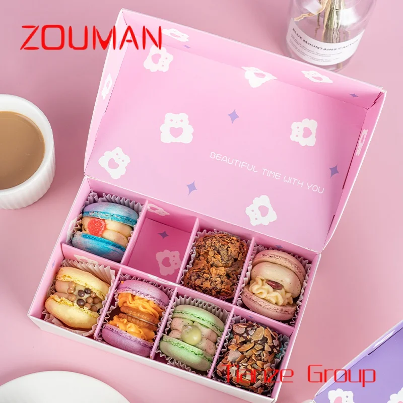 Custom , Custom cheap cost printing box flip lis donut bakery cupcake macaron packaging gift boxes for food packaging with divid