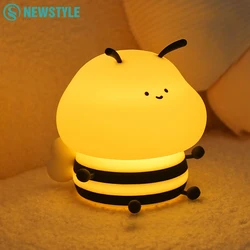 Novelty Bee Silicone Night Light For Kids 7 Colors Kawaii Touch Lamps 3 Levels Brightness Nursery Nightlight For Baby Gifts