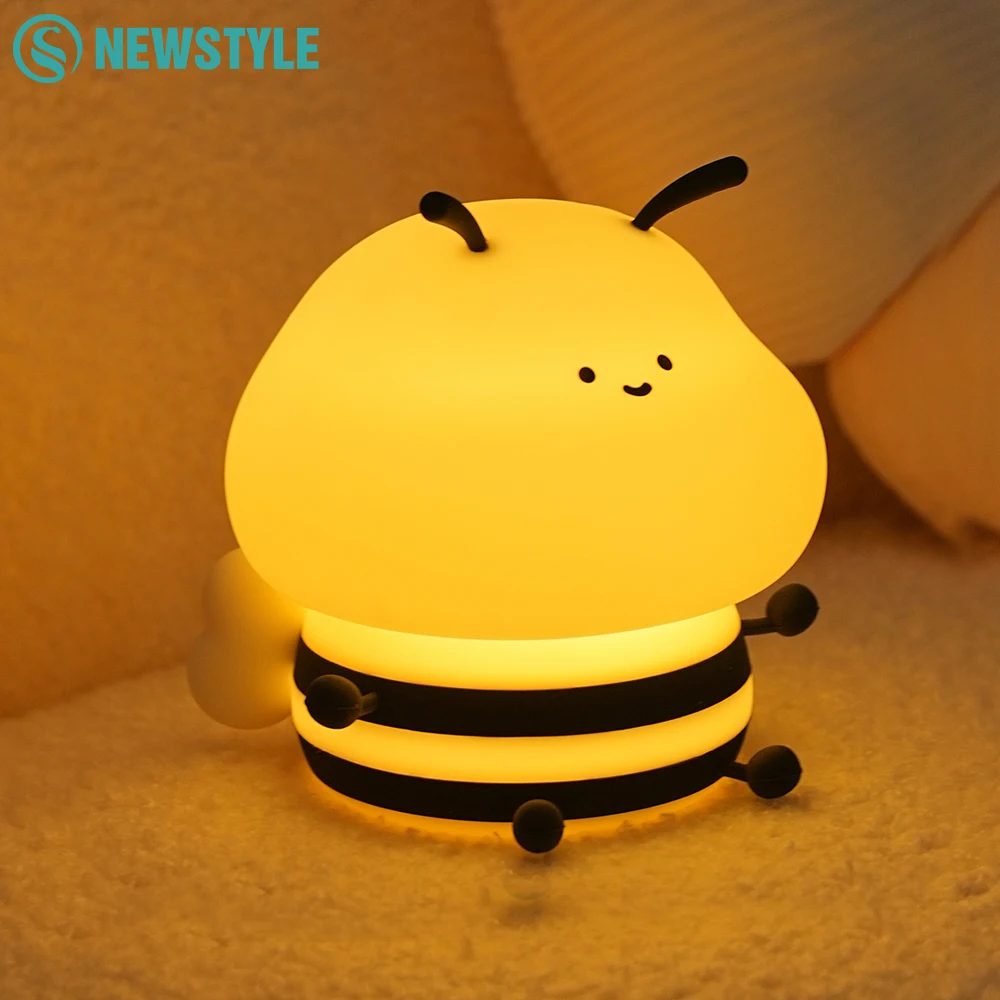 Novelty Bee Silicone Night Light For Kids 7 Colors Kawaii Touch Lamps 3 Levels Brightness Nursery Nightlight For Baby Gifts