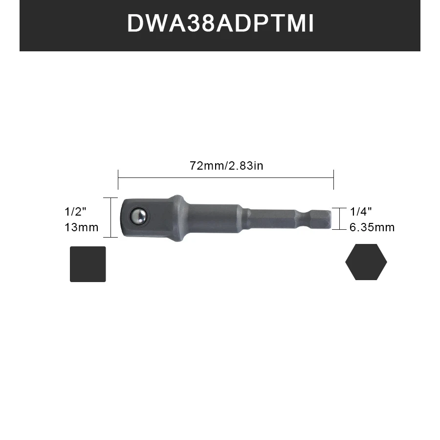 DEWALT Max Impac 1/4“ TO 1/2” 3/8” Square Impact Drill Driver Adapter Power Tool Attachment DWA12ADPTMI DWA38ADPTMI