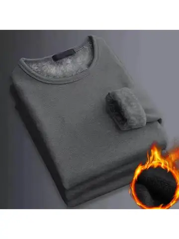 Winter  Men's Long-sleeved Thermal Underwer T-Shirt Fleece Bottoming Shirt Round Neck Shirt Fashion Plus Velvet Padded T-shirt
