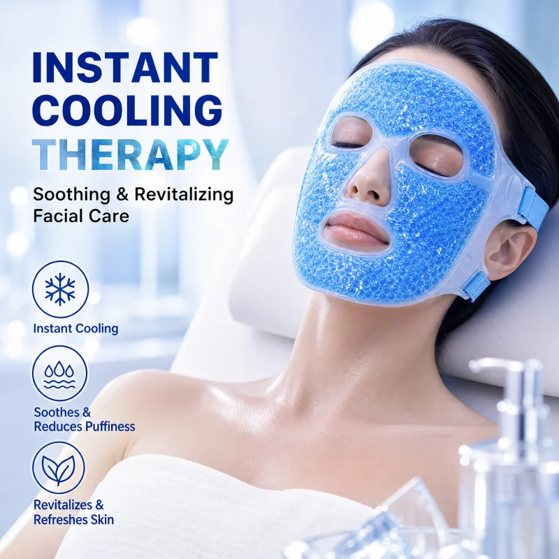 Migraine Relief Reusable Gel Beads Ice Pack Half Face Summer Ice Mask Soothe and Calm Face Shield for Sleep and Facial Cooling