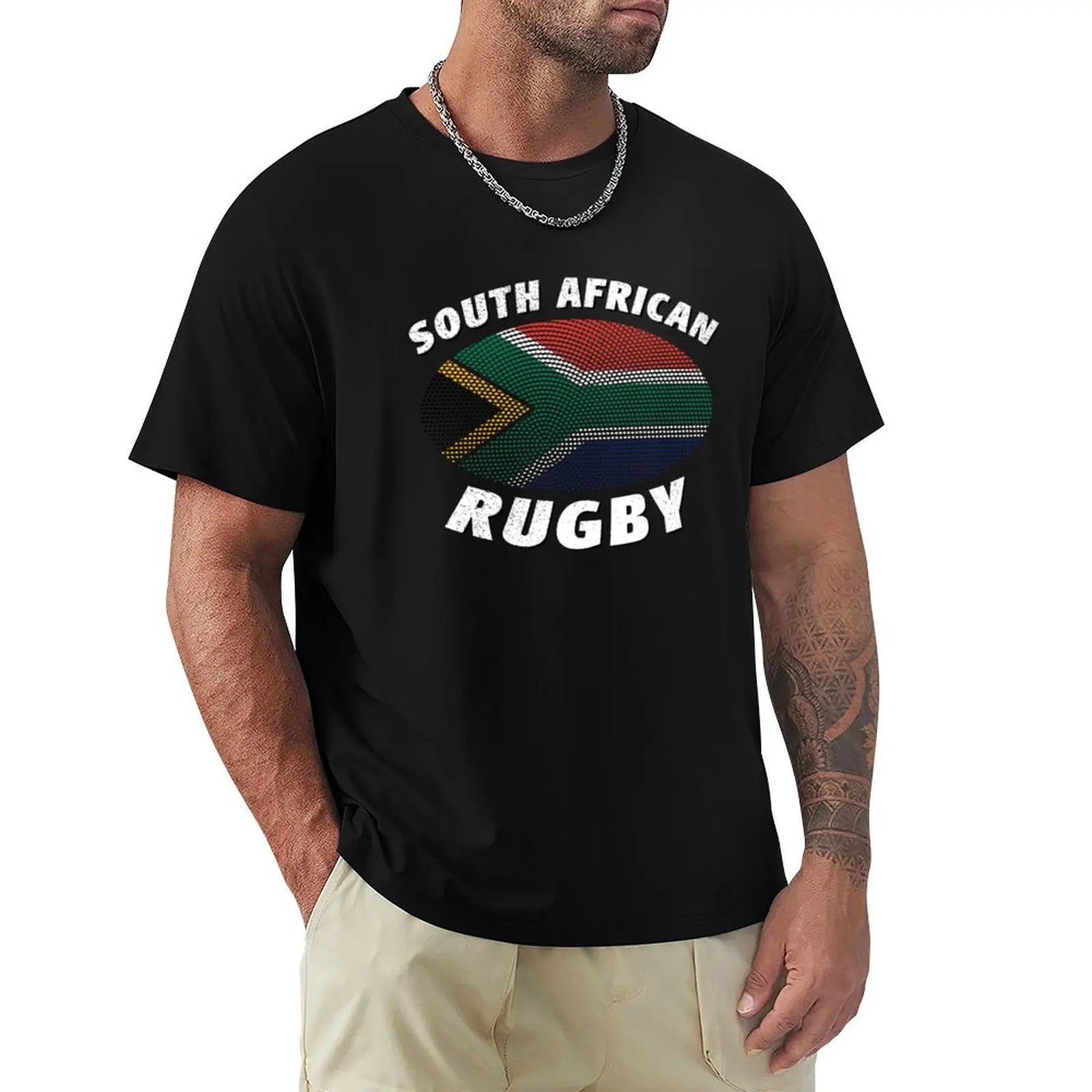 

South African Rugby _amp_ South Africa Flag T-Shirt Basic Short Sleeve Cotton Blend T-Shirt