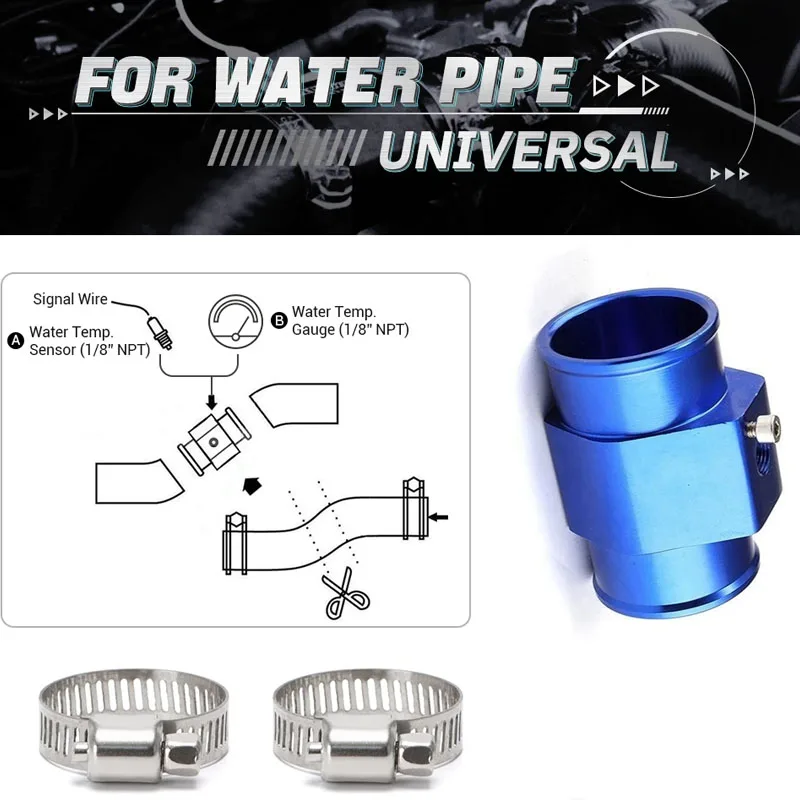 32MM Aluminum Water Temperature Gauge With Three‑way Sensor And Hose Clamp Accessories For Automobiles Suitable For Universal