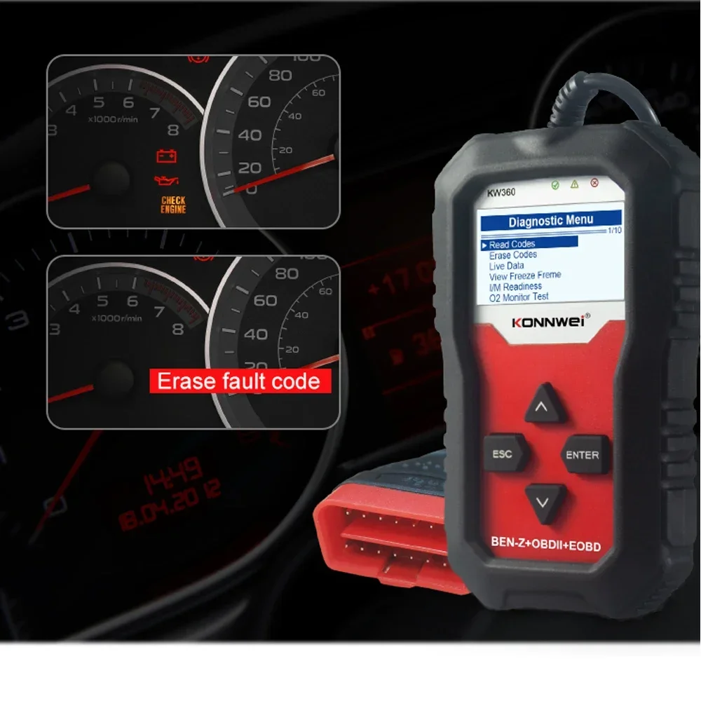 Car OBD2 Scanner Diagnostic Tool KW360 OBD Code Reader for Mercedes-Benz Full Systems Diagnostic Tool W212 ABS Airbag Oil Reset