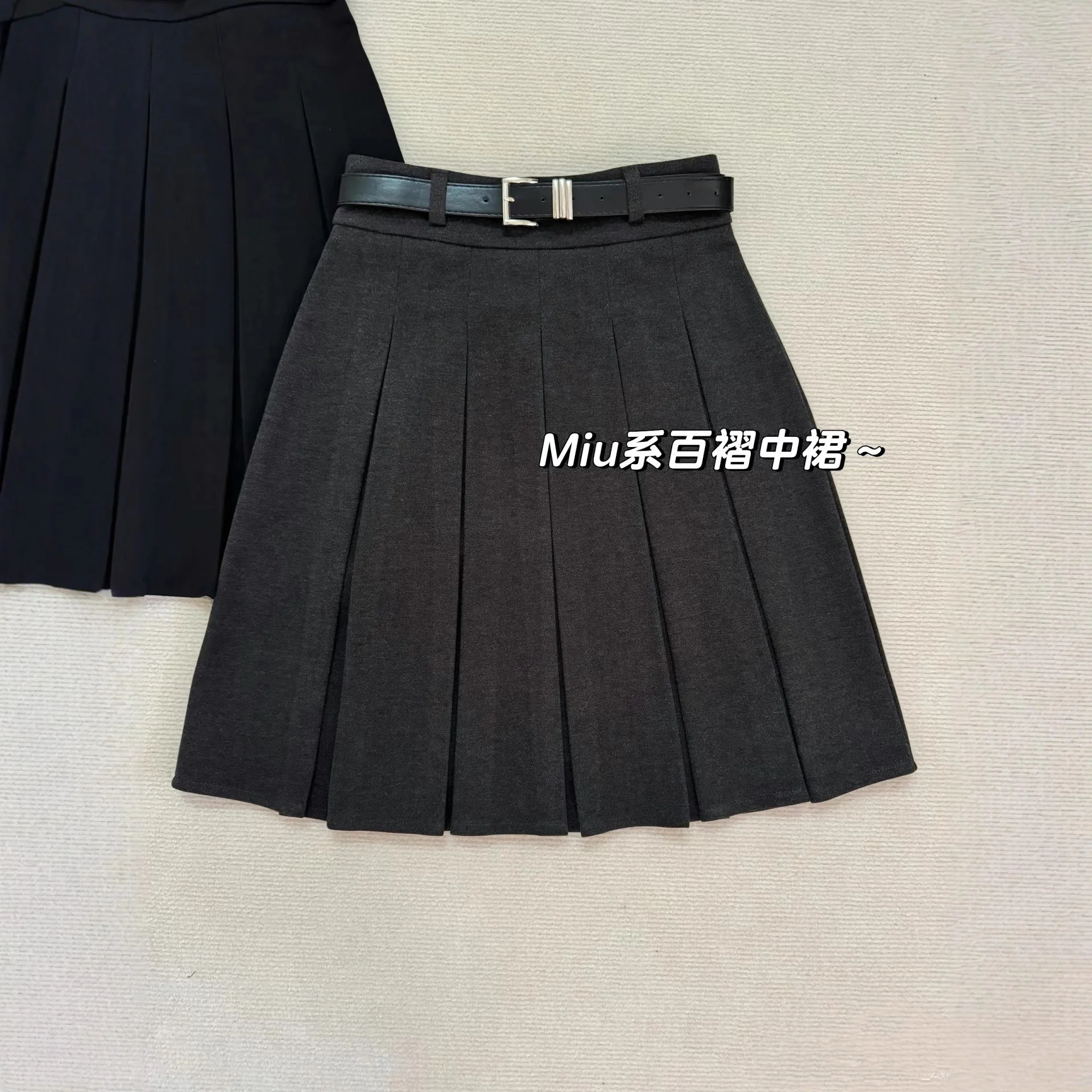 カレッジスタイル ウール プリーツスカート レディース 2025 秋冬 新作 ハイウエスト スリム Aライン プリーツスカート