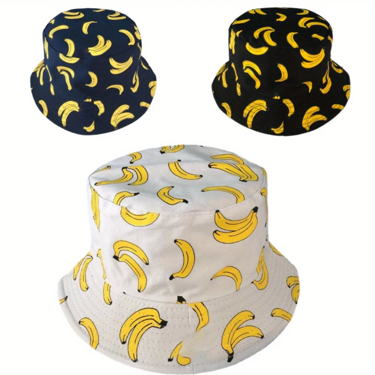 

Double Side Banana Print Cotton Soft Bucket Hat Outdoor Breathable Fruit Panama Hat Fashion Sunshade Fisherman Cap for Women Men