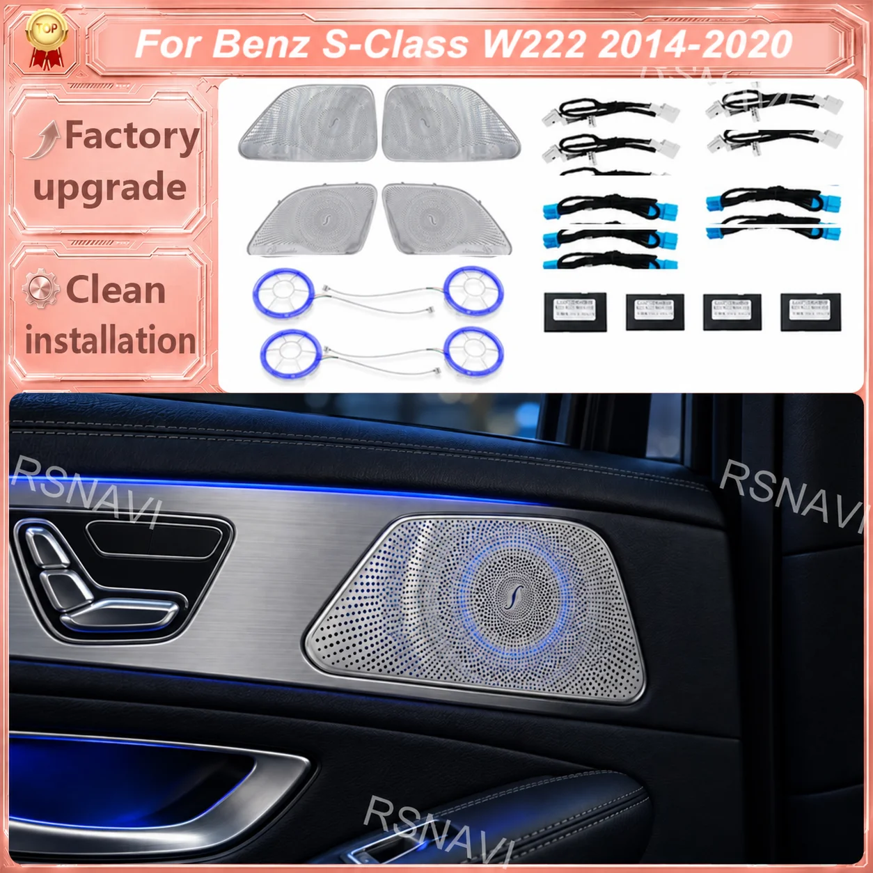 Illuminated Door Midrange Speaker Grilles Compatible with Mercedes-Benz S-Class W222 2014–2020