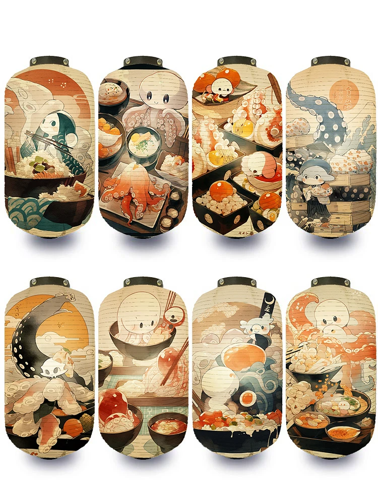 

Japanese Traditional Cloth Lantern Cute Octopus Printed Takoyaki Shop Decor Lantern Restaurant Izakaya Cuisine Advertising Sign