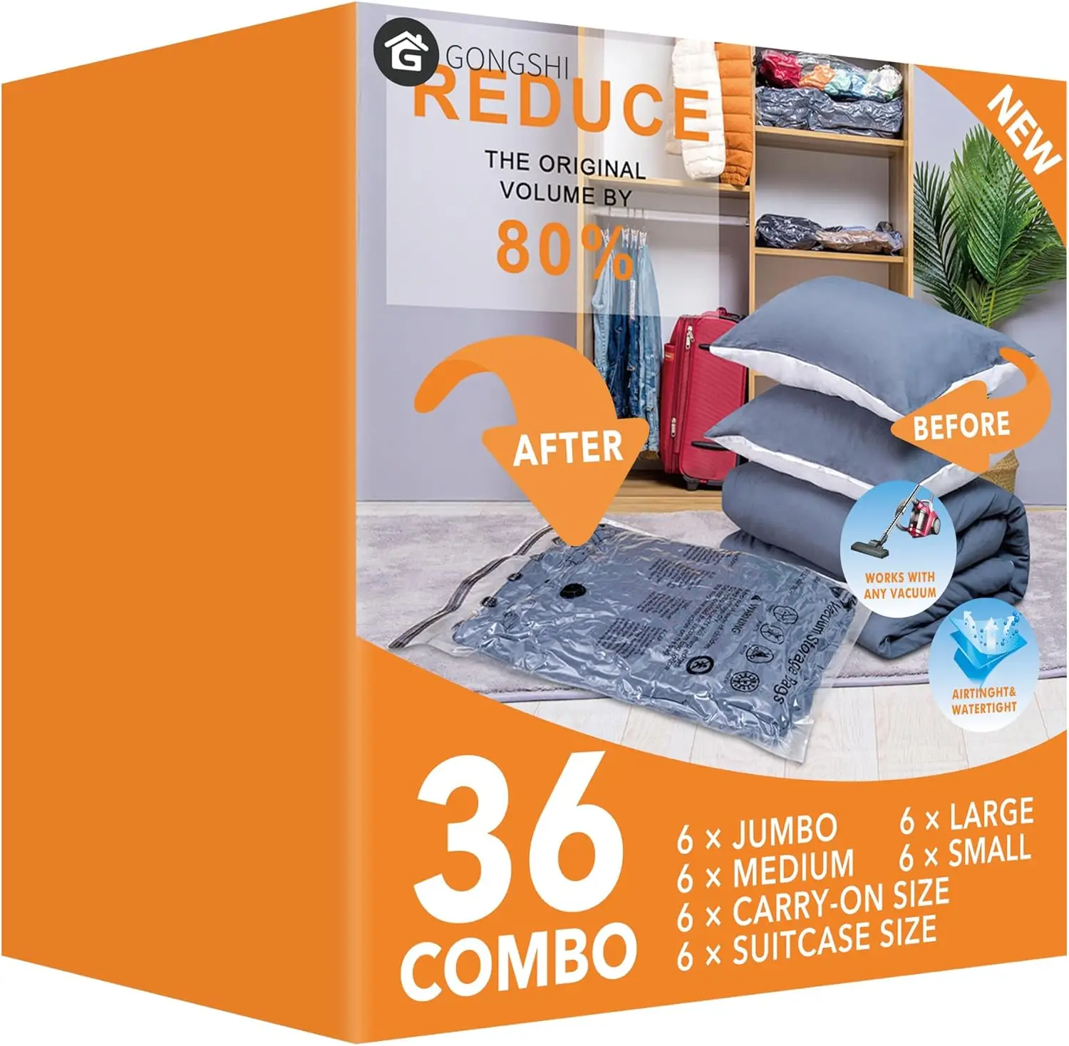 

36 упаковок вакуумных пакетов для одежды, одеял, подушек — решение для хранения экономии места