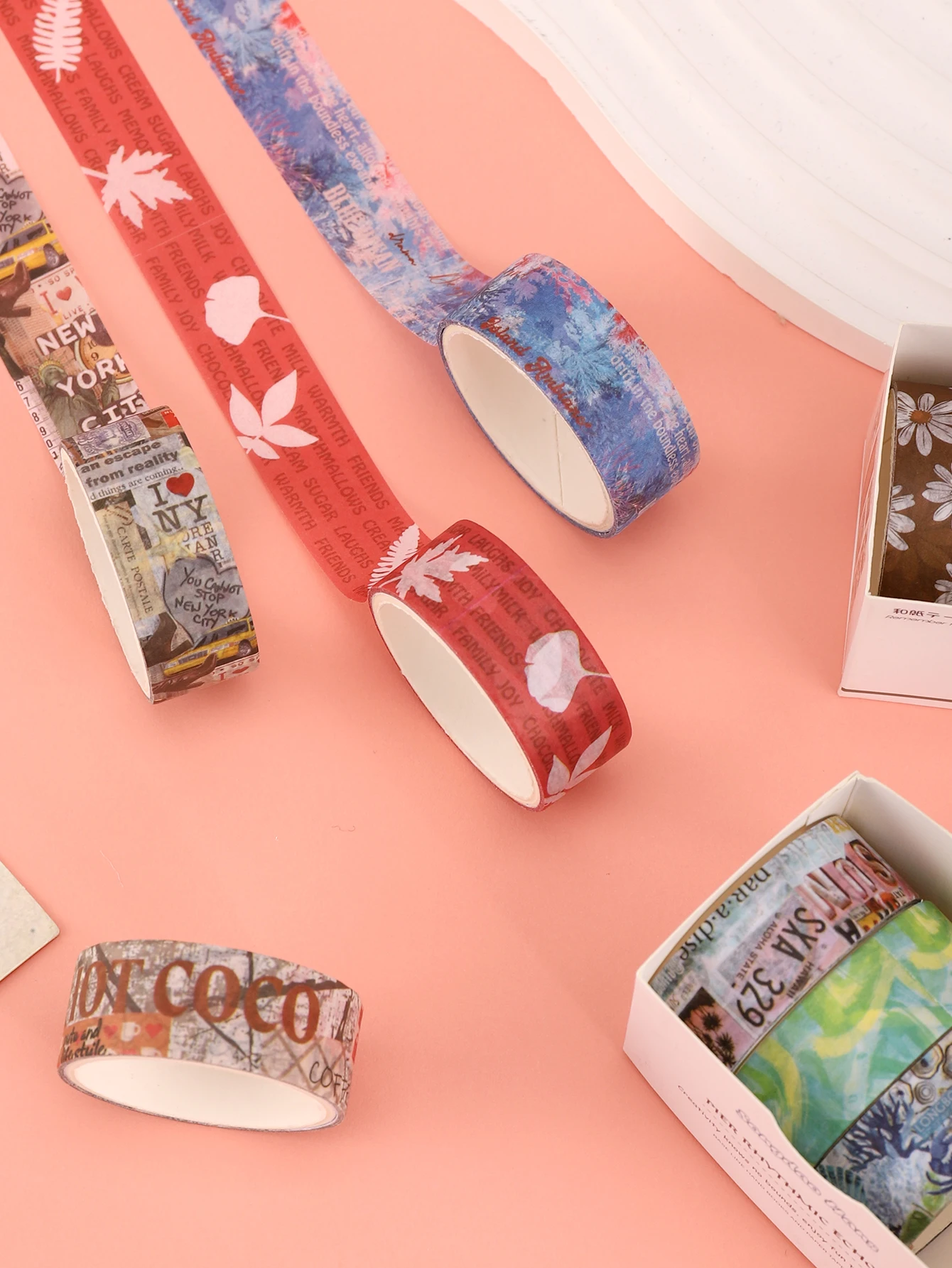 4 Rolls/Box Wide Washi Tape Set Coffee Galaxy Abstract Art Pattern Masking Tape for Journaling Scrapbooking Collage Planner