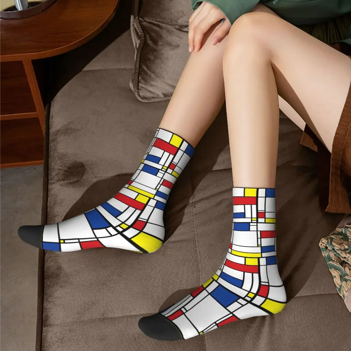 Mondrian-Calcetines minimalistas De Stijl para hombre y mujer, medias largas De alta calidad, De Arte Moderno, para todas las estaciones, regalos