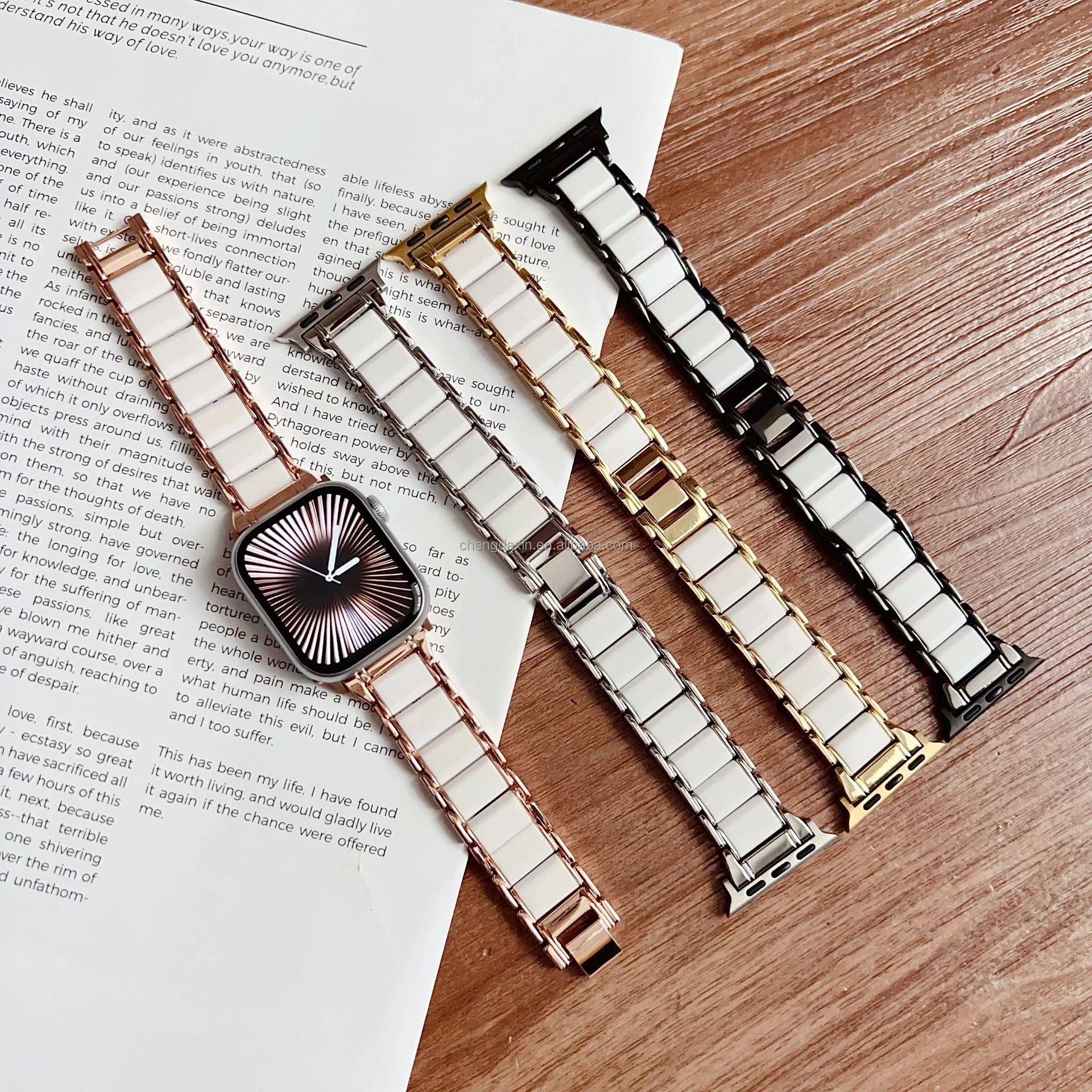 

Женский модный ремешок для часов из нержавеющей стали + керамики, металлический ремешок из нержавеющей стали, браслет-цепочка для часов Apple, роскошный ремешок для часов