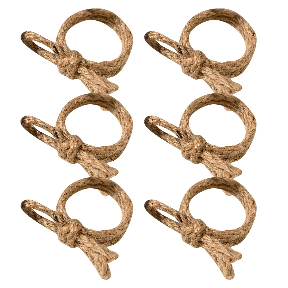 

6Pcs Jute Napkin Buckles Rustic Bowknot Design Elegant Holders for Wedding Holiday Gatherings Decorative Table Setting