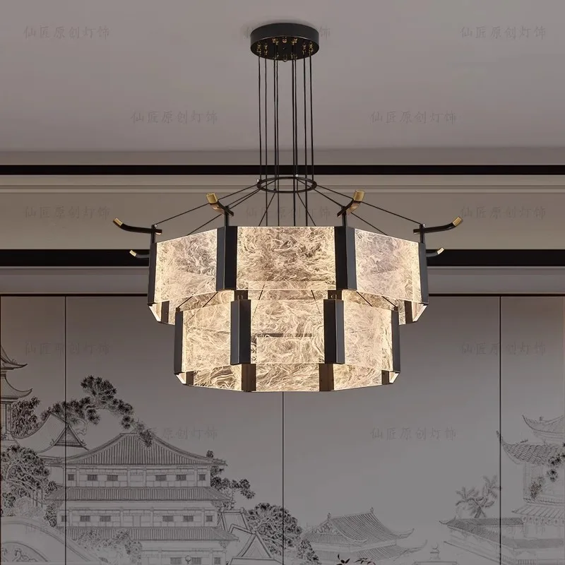 New Chinese-style all-copper living room chandelier modern simple Chinese style Zen restaurant box villa designer lamp