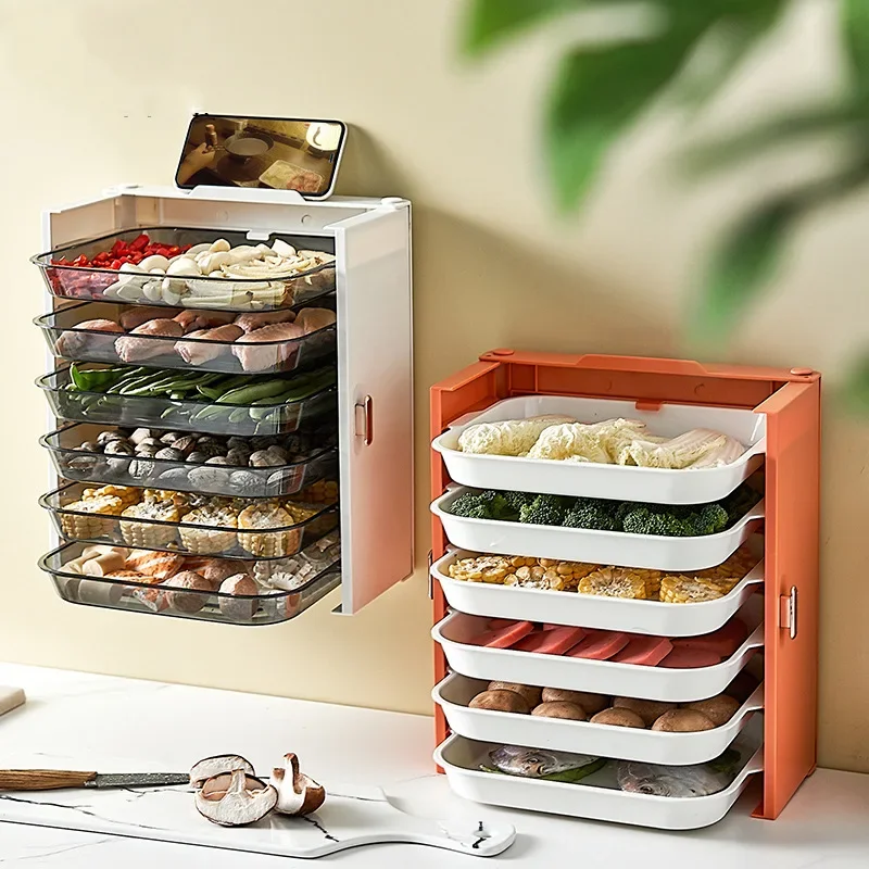 Kitchen Preparation Plate Organizer 6-Layer Cooking Dishes Tray Multi-Functional Wall Mount Racks Kitchen Organizer and Storage