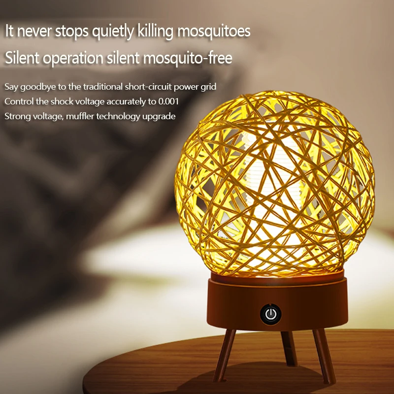 Killler de Mosquitos de descarga eléctrica, Bola de ratán LED, luz nocturna, USB, fotocatalítico, trampa para mosquitos para el hogar, lámpara para