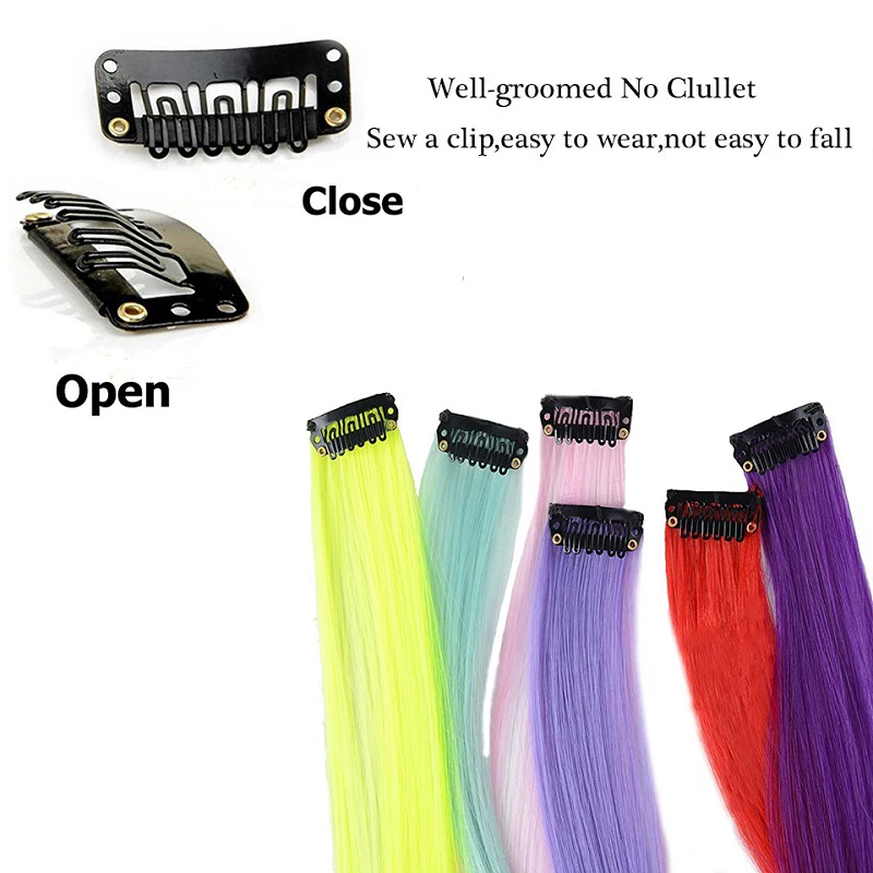 Sintético 22 Pulgadas 5 Pcs/Paquete Extensiones de Cabello Clip In Colores Ombre Postizo Arcoíris Resistente al Calor para Mujeres 4