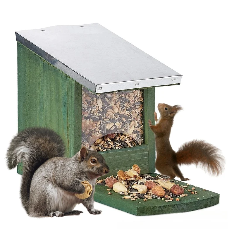 

Wooden Squirrel Feeder Box Outdoor Squirrel Feeder Box for Outside Garden Squirrel Feeding House