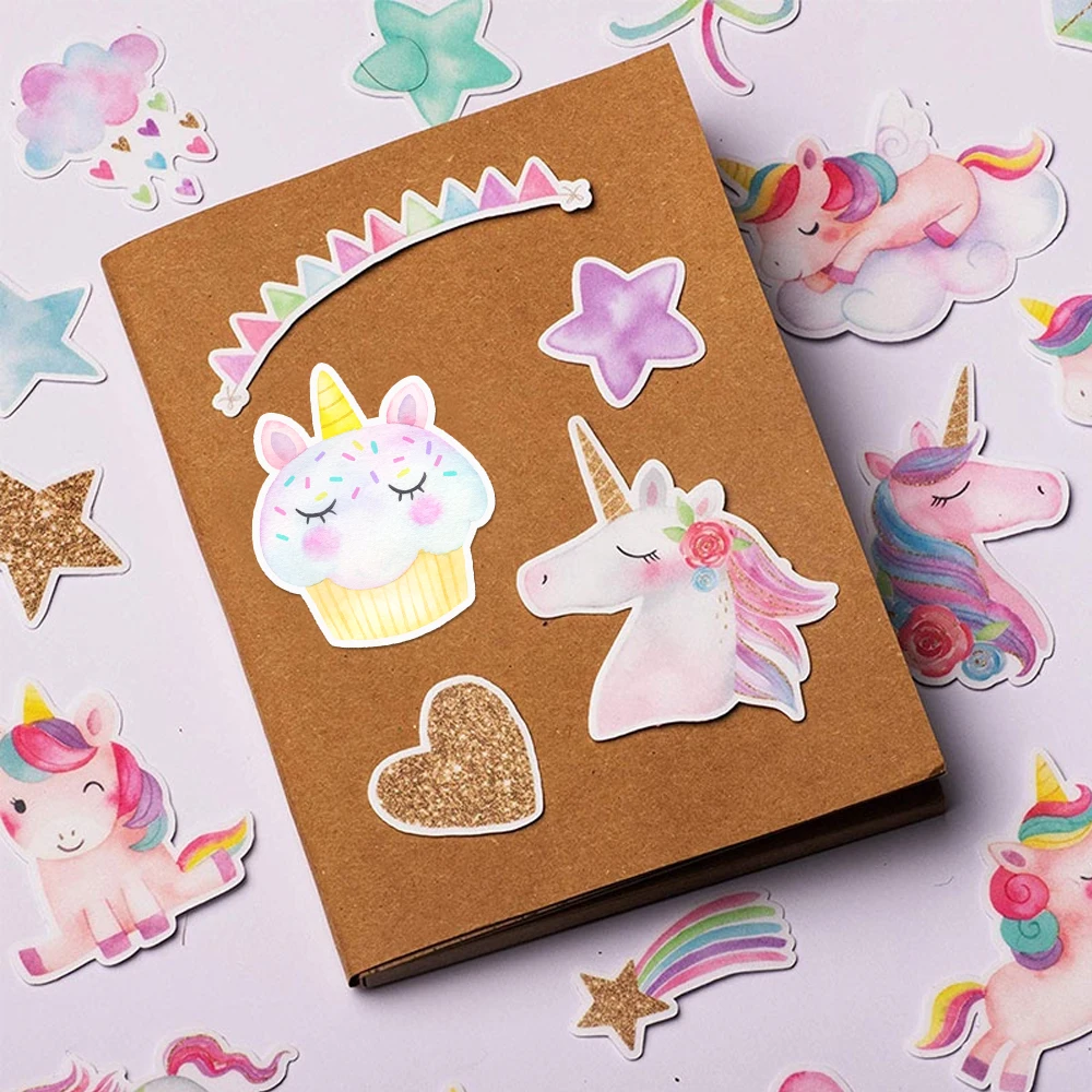 Confezione di adesivi per unicorno arcobaleno magico da 34 pezzi per ragazze, Set di decalcomanie colorate per Scrapbooking, diario, pianificatore, regalo per bomboniere