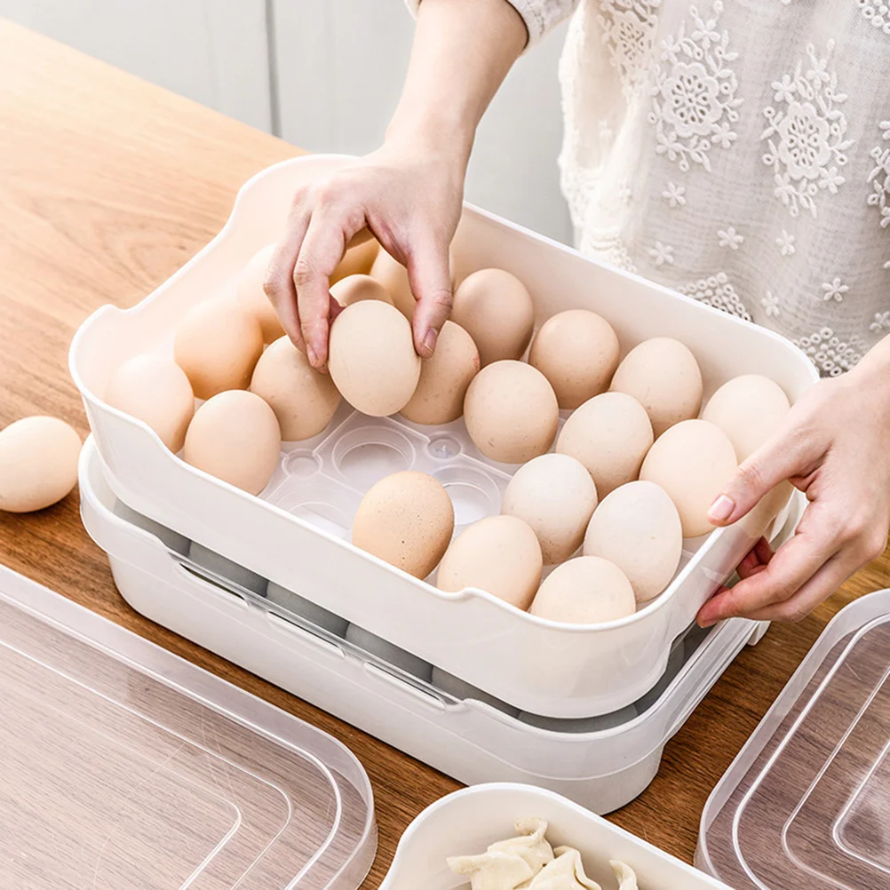 

24 Grids Egg Container Large Plastic Egg Holder Refrigerator Tray Transparent Lid Breathable Design Kitchen Storage Box