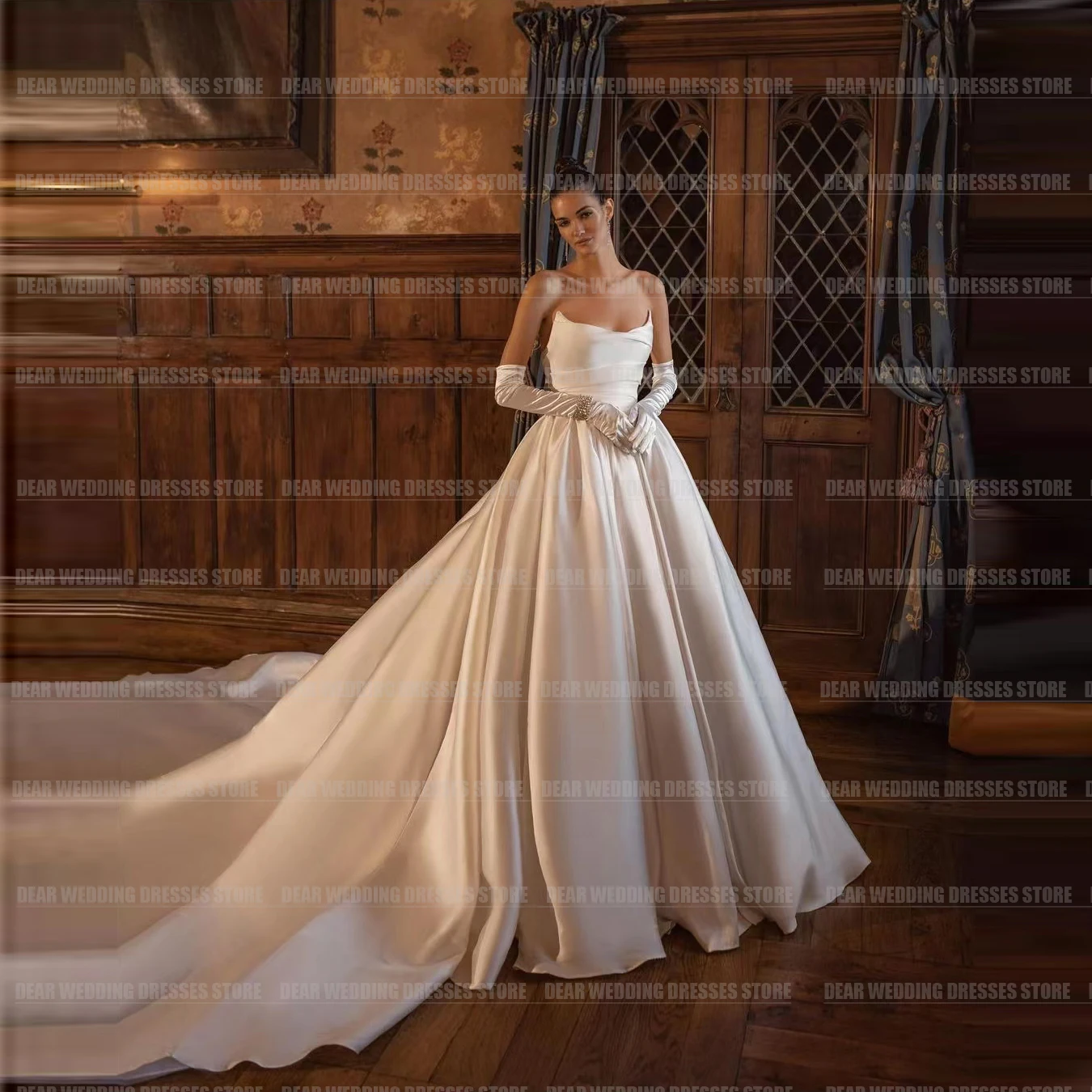 

Simple Elegant Wedding Dresses For Woman A Line Sexy Backless Satin Sweep Train Party Bridal Gowns Gloveless Robe De Mariée 2024