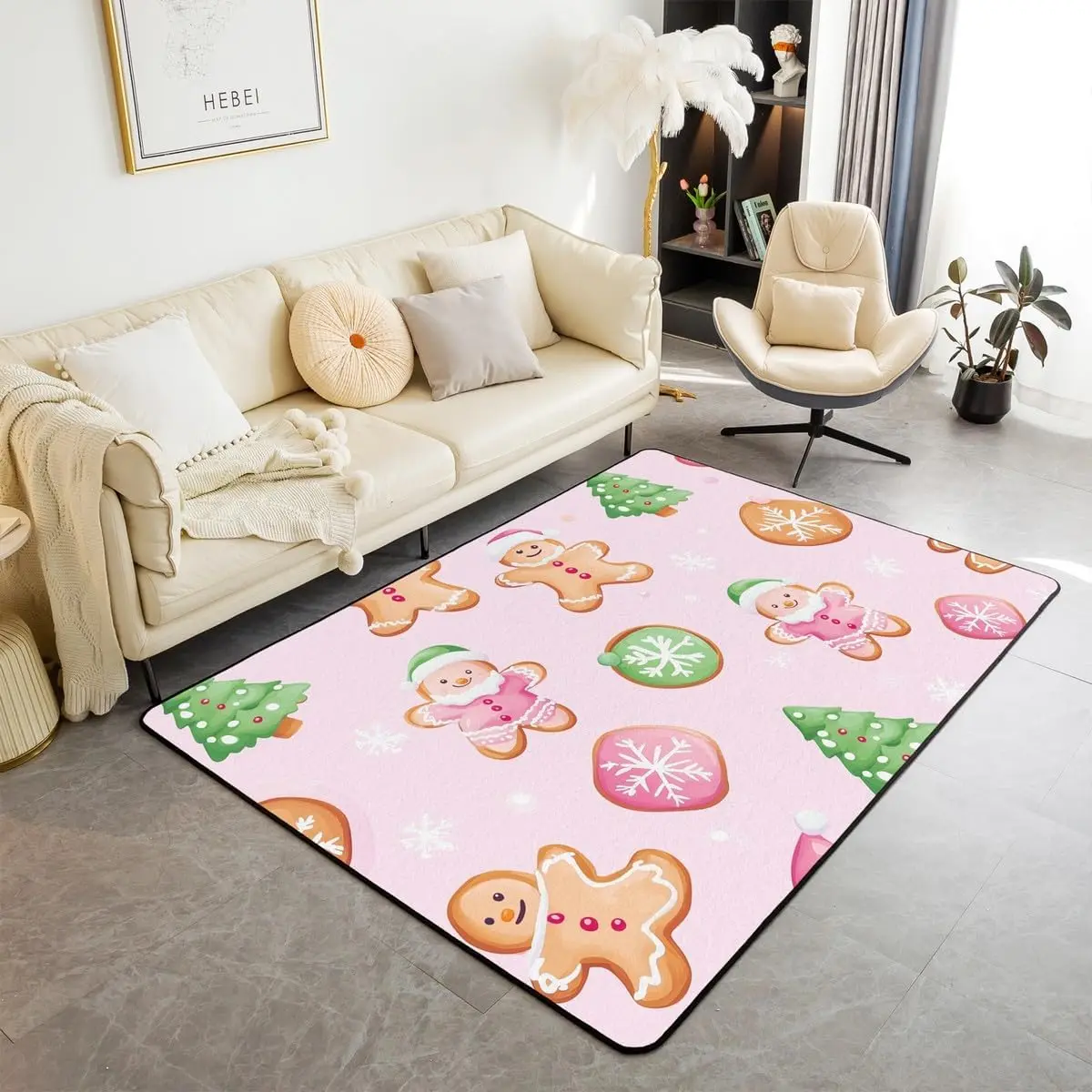 

Gingerbread Man Area Rug,Geometric Snowflake Non Slip Carpet for Kids Boys Girls Adults,Merry Christmas Theme Floor Mats,Green