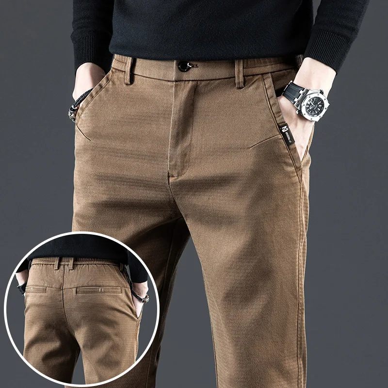 Lyocell Men\'s Slim Casual Pants Elastic Waist Business Work Straight Pants Spring Autumn Korean Fashion Joggers Gray Brown Black