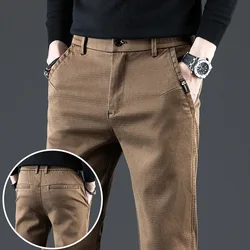 Lyocell-Pantalones informales ajustados para hombre, Pantalón recto de cintura elástica para trabajo de negocios, moda coreana, gris, marrón, negro, primavera y otoño