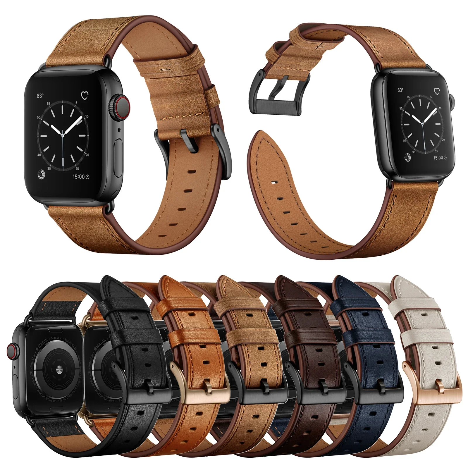 Leather Strap For Apple Watch 46mm 45mm 44mm 42mm 41mm Exquisite Durable Band iwatch Ultra 3/2/1 49mm 11 10 9 8 7 6 5 4 SE Belt