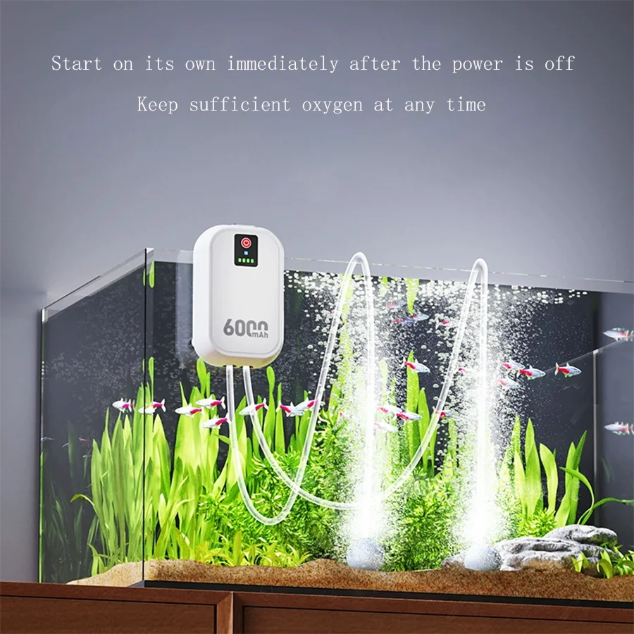 Aquarium Small Oxygen Pump Oxygenation USB Charging Lithium Battery Indicator Light Waterproof Household Outdoor Portable Mute