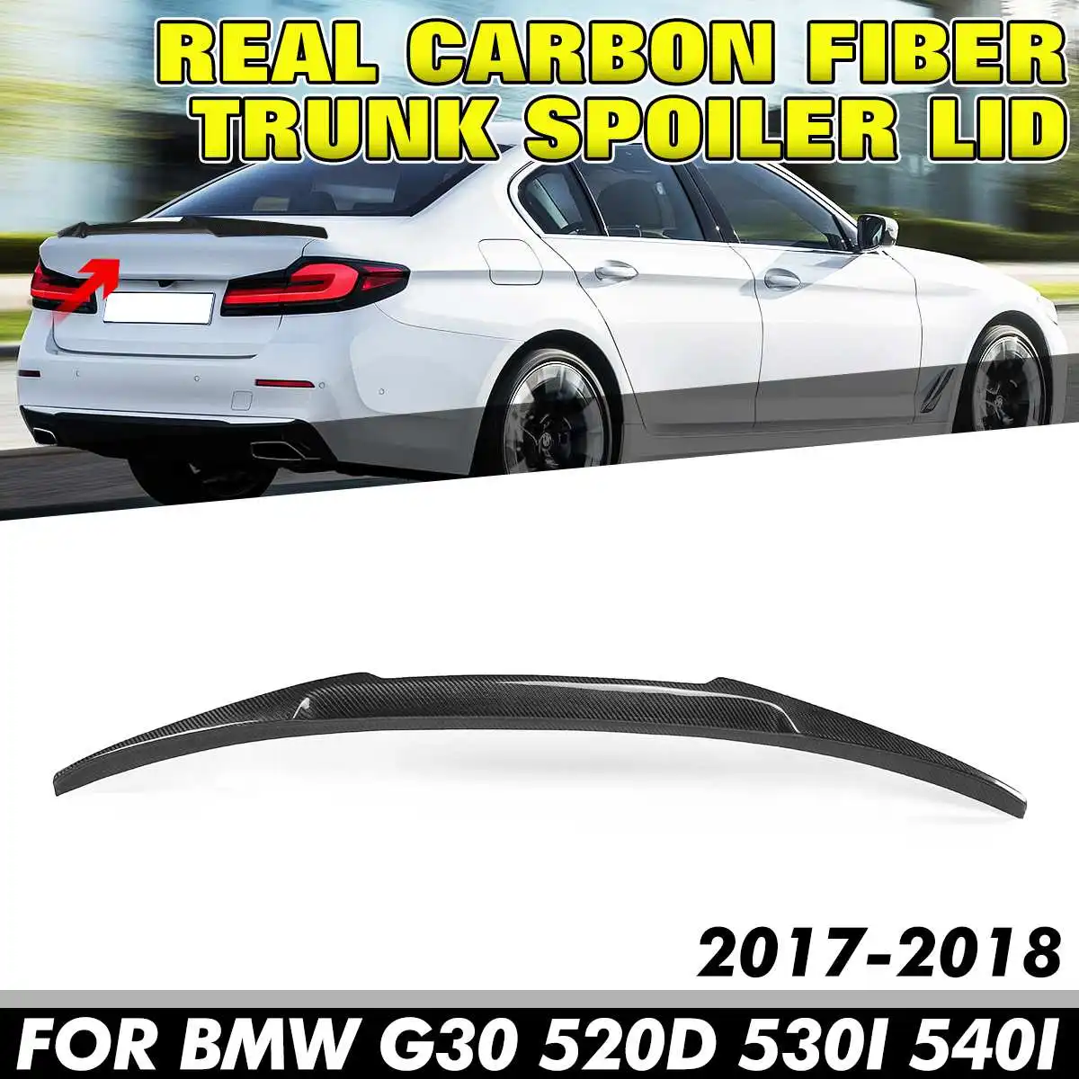 

Real Carbon Fiber Car Rear Spoiler Wing Lip Extension For BMW G30 520d 530i 540i 2017-2018 V Style Rear Trunk Spoiler Lip Wing