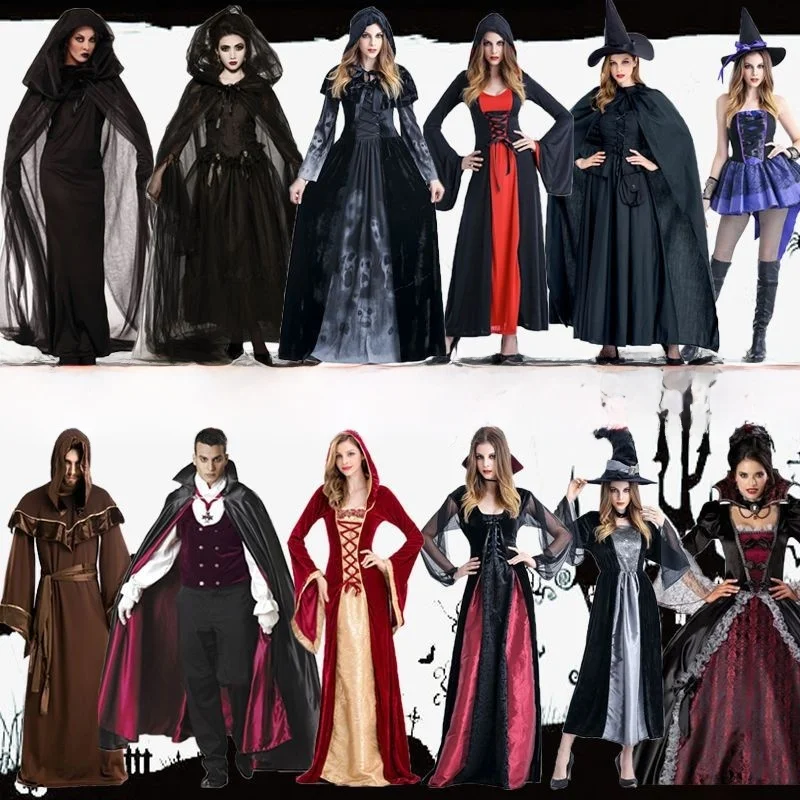 loween Death God Long Robe Wizard  Witch Role Play Costume Fairy T Princ Skirt Men's Women's loween Clothes