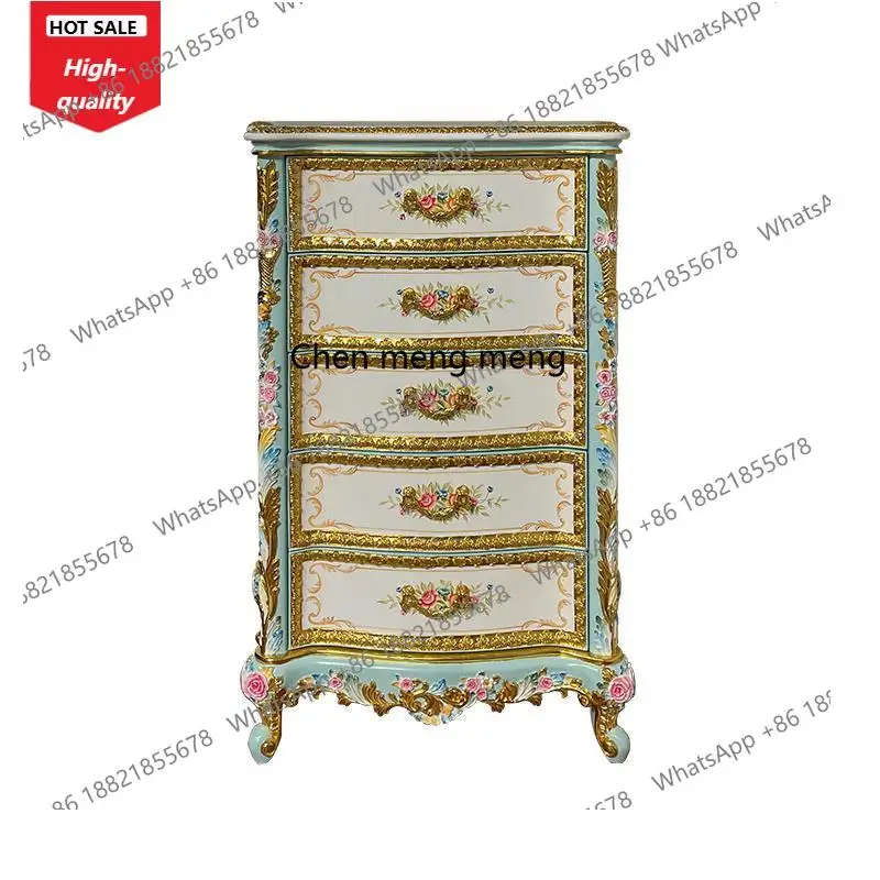 French Luxury Carved Five-Drawer Cabinet Decorative Cabinet Classical Art Hand-Painted Bedroom Storage Cabinet