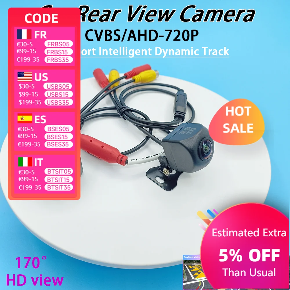 

Vseekan Car rear view camera Support intelligent dynamic track AHD720P/CVBS HD night vision reversing parking assistant 12V IP68