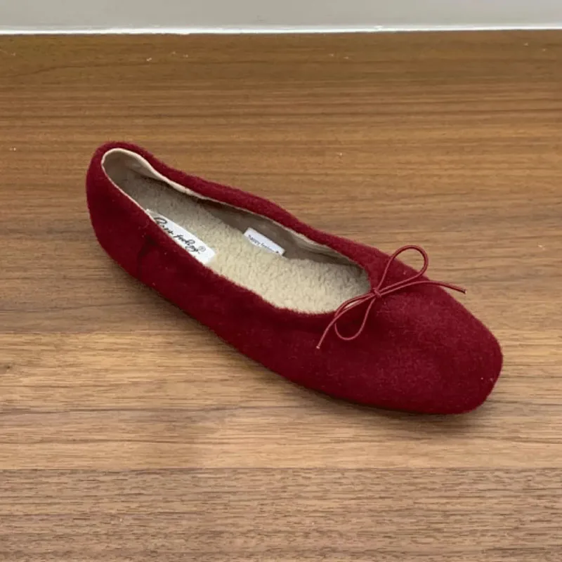 Modische, flache Schuhe aus Plüsch, zum Hineinschlüpfen, für Damen, weich und warm, mit Schmetterlingsknoten, aus Flockstoff, flache Damenschuhe mit Fell, neue Herbst-/Winterkollektion. – Detail 5