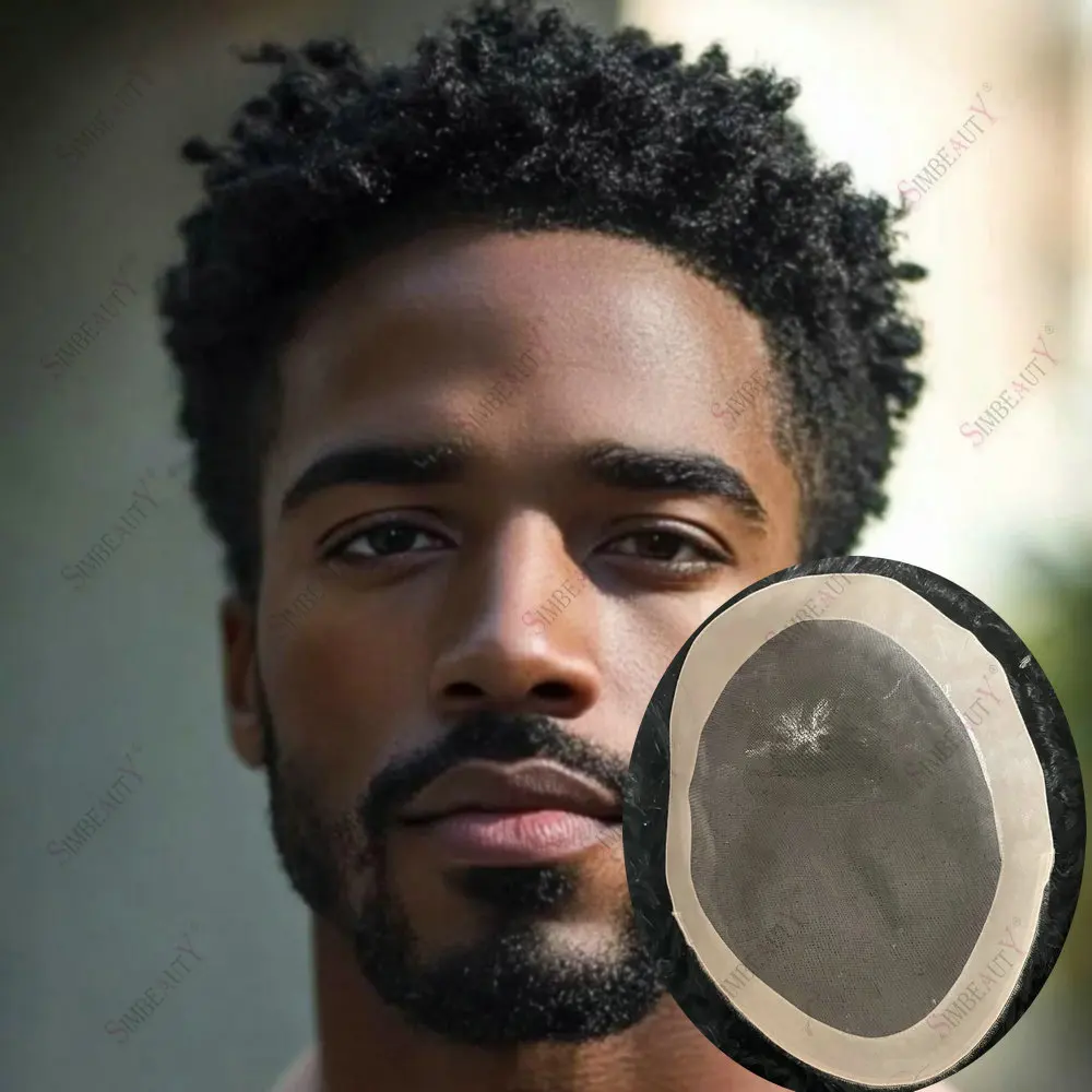 4mm 6mm Afro Curly Hairstyle Men Toupee 100% Human Hair Super Durable Men's Hairpiece Breathable Mono Lace NPU Prosthesis System