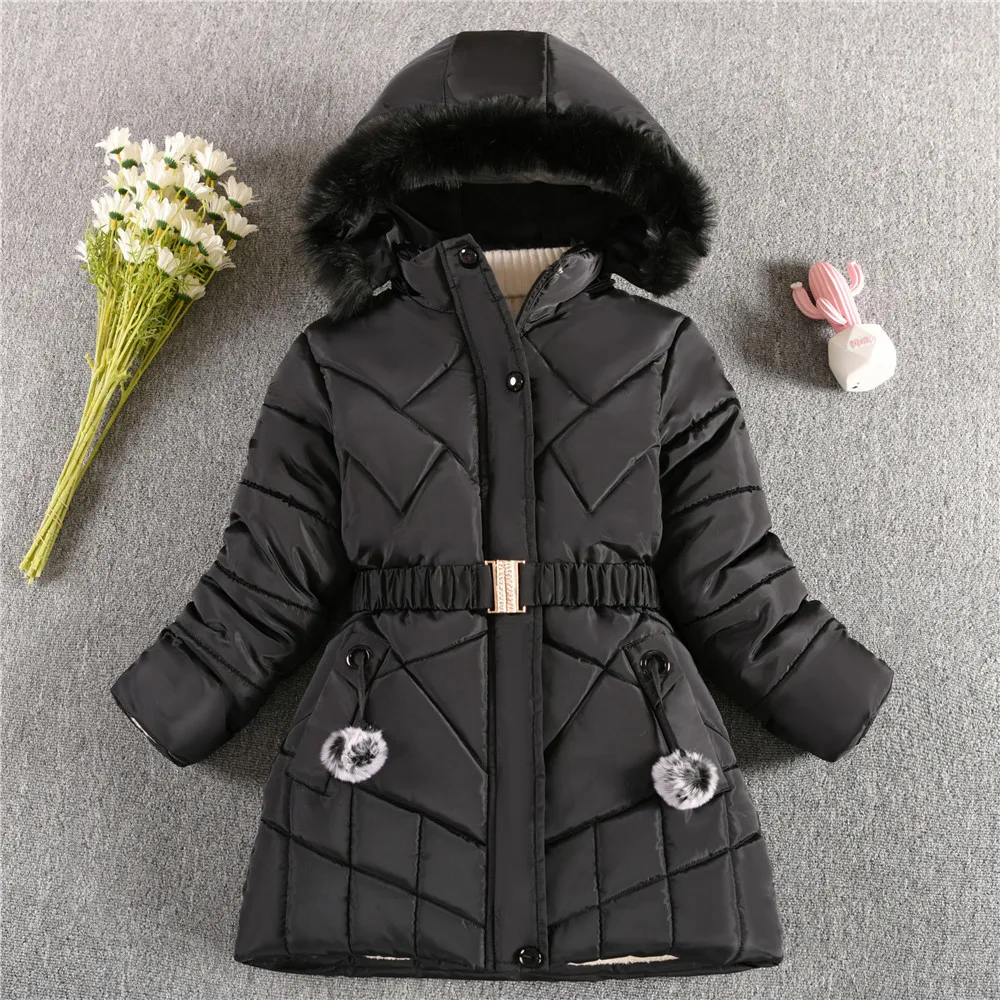 

2023 New Winter Girls Jacket Fur Collar Keep Warm Christmas Little Princess Coat Hooded Zipper Outerwear 5-12 Years Kids Clothes