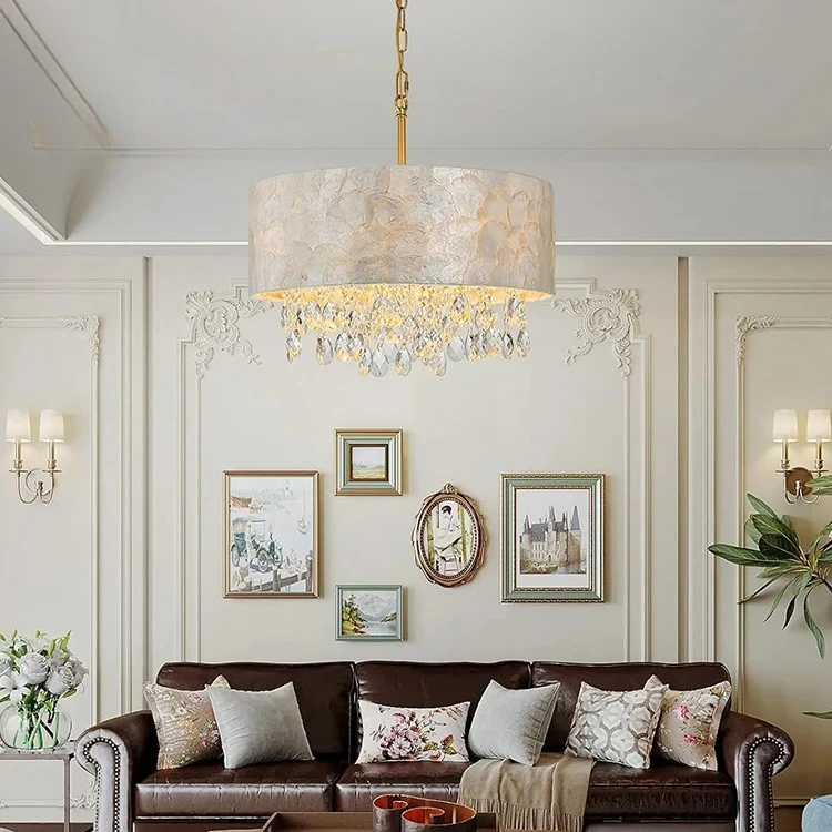 

New Design Decorative Hotel Restaurant Living Room Indoor Capiz Shell Lampshade Chandelier Pendant Light