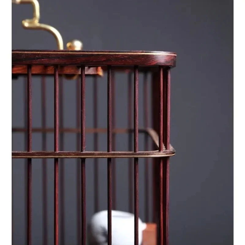 【الأكثر مبيعًا】قفص طيور الماهوجني المربع عالي الجودة من خشب الورد الأحمر الكبير، درج قفص مربع مطرز على شكل سمكة حمراء Daquan