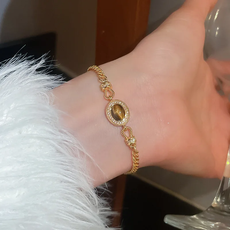 LENNIK Maillard Diamond Set سوار خرز هندسي للنساء، سوار ريترو فرنسي، قبضة عصرية وراقية