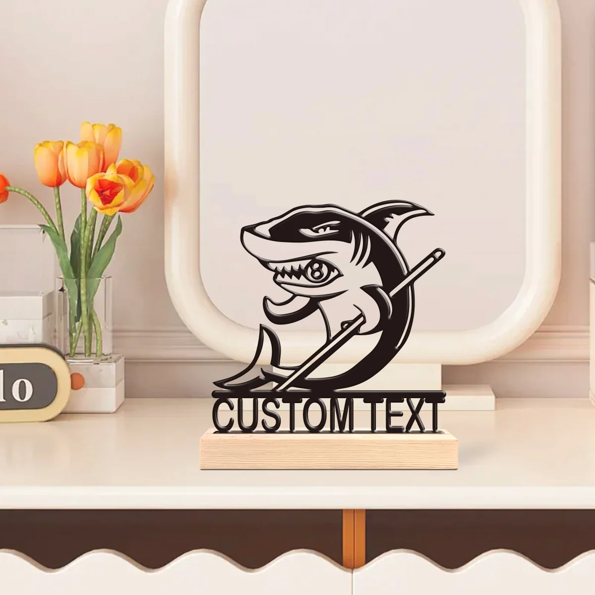 1pc Fashionable Desktop Ornament,Customizable Name, with Wooden Base,Unique Desktop Decoration,Classic Metal Design,Holiday Gift