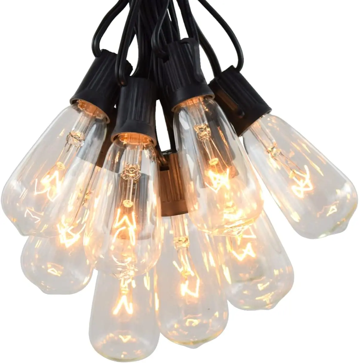 Evolution, Inc. Vintage Edison Outdoor String Lights (ST40 Clear - Black Wire, 100 ft)