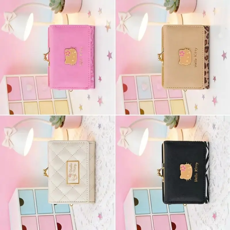 

2026 Hello Kitty Kawaii PU Wallet Keychains Girls Cute Card Bag Sweet Casual Zipper Card Holder Coin Purse